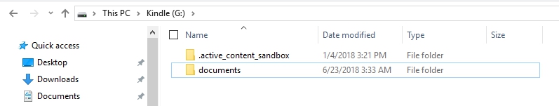 Image of Documents file on Kindle in Explorer