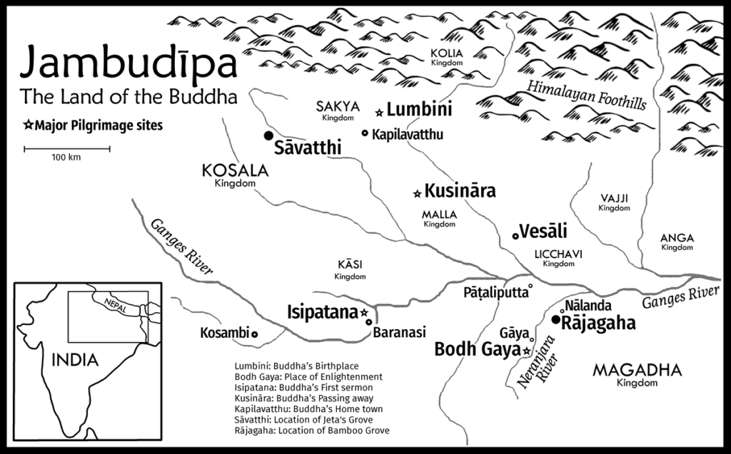 Simple map of the places found in the suttas.